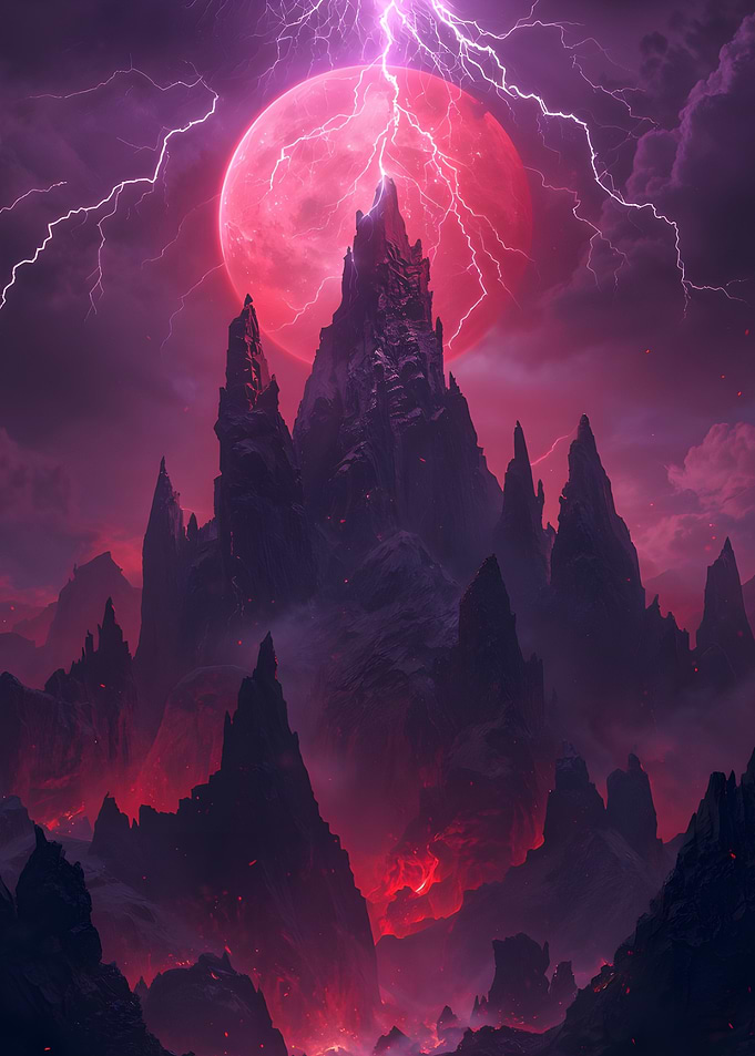 Crimson Moon over Dark Mountains