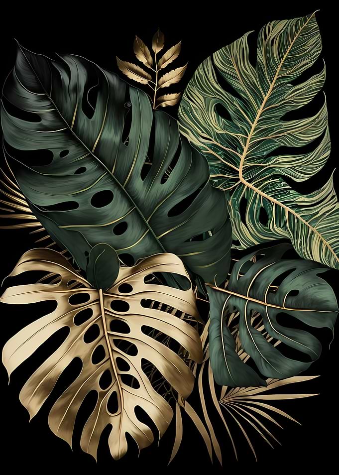 Tropical Leaves with Gold Accents