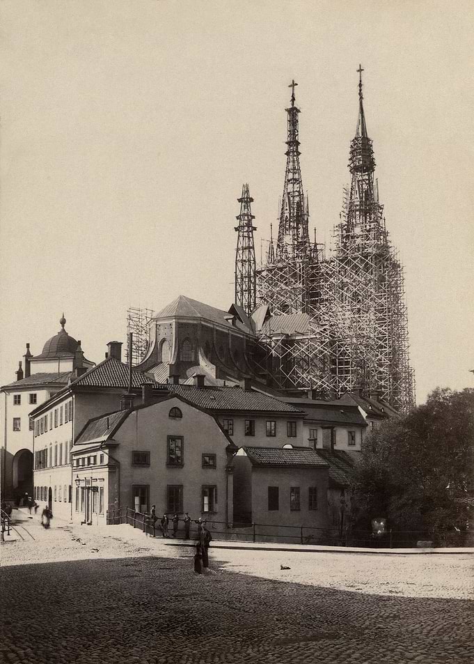 Cathedral Under Construction, Vintage Sepia Photo
