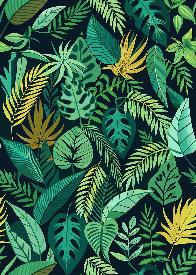 Tropical Leaves Pattern on Dark Background
