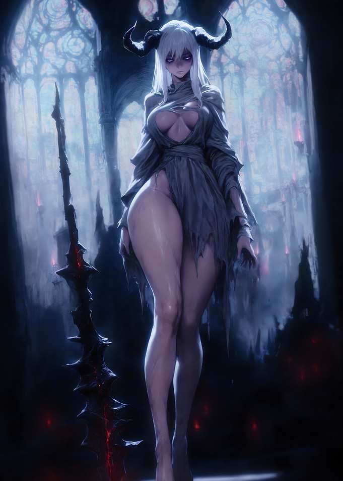 Horned Woman with Sword in Cathedral