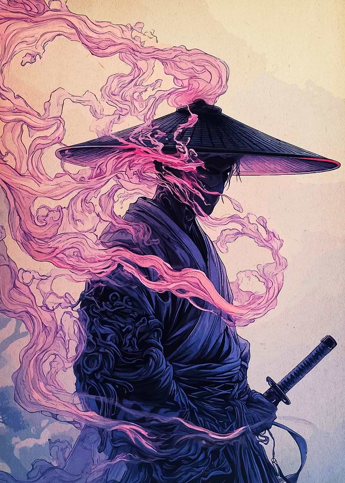 Samurai with Pink Smoke
