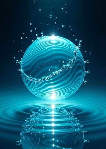 Water Sphere with Ripples and Splashes