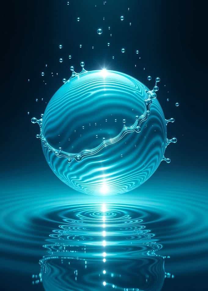 Water Sphere with Ripples and Splashes