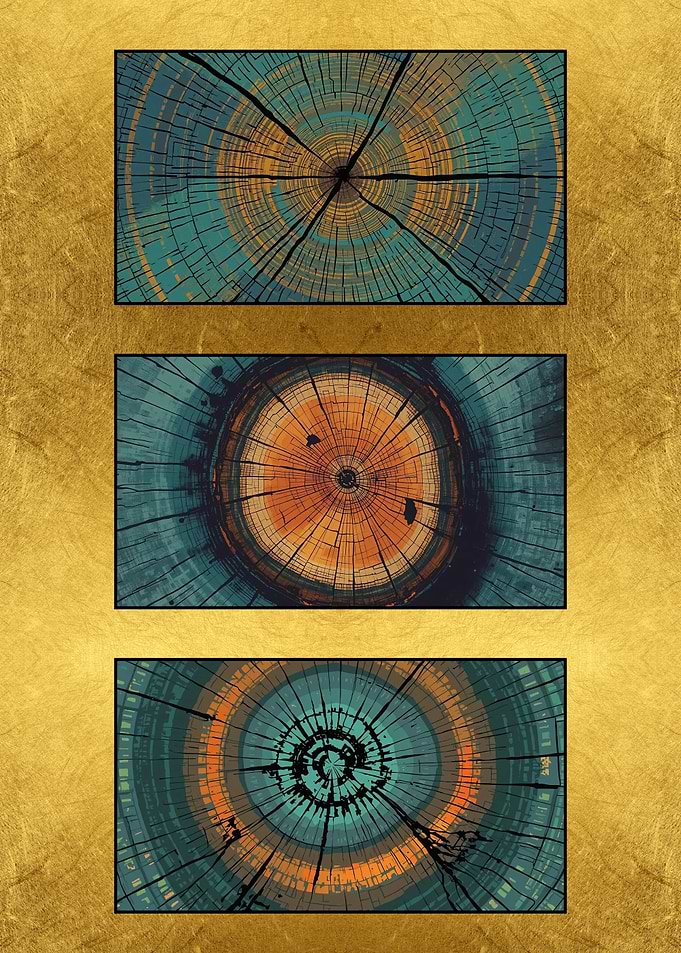 Abstract Wood Rings on Gold Background
