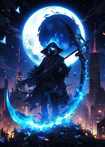 Grim Reaper in a Cyberpunk City