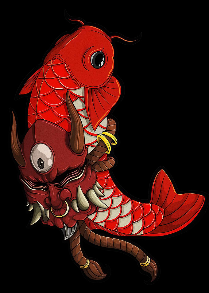 Koi Fish and Oni Mask Illustration