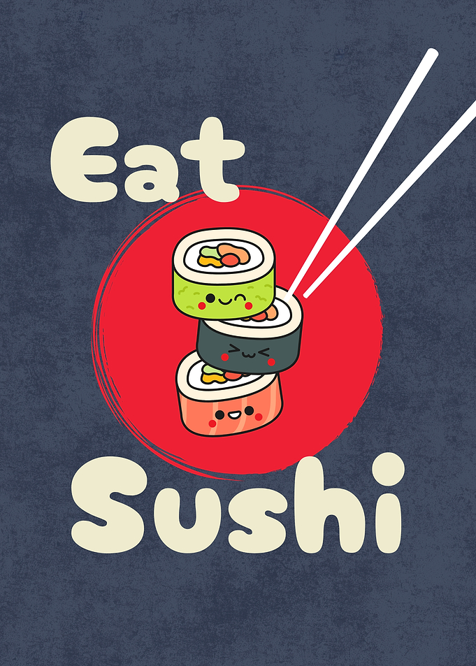 Eat Sushi Cute Cartoon Illustration