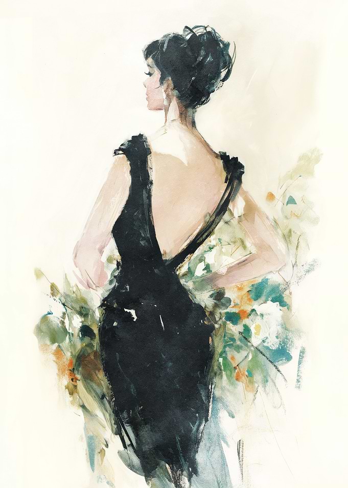 Woman in Black Dress Painting