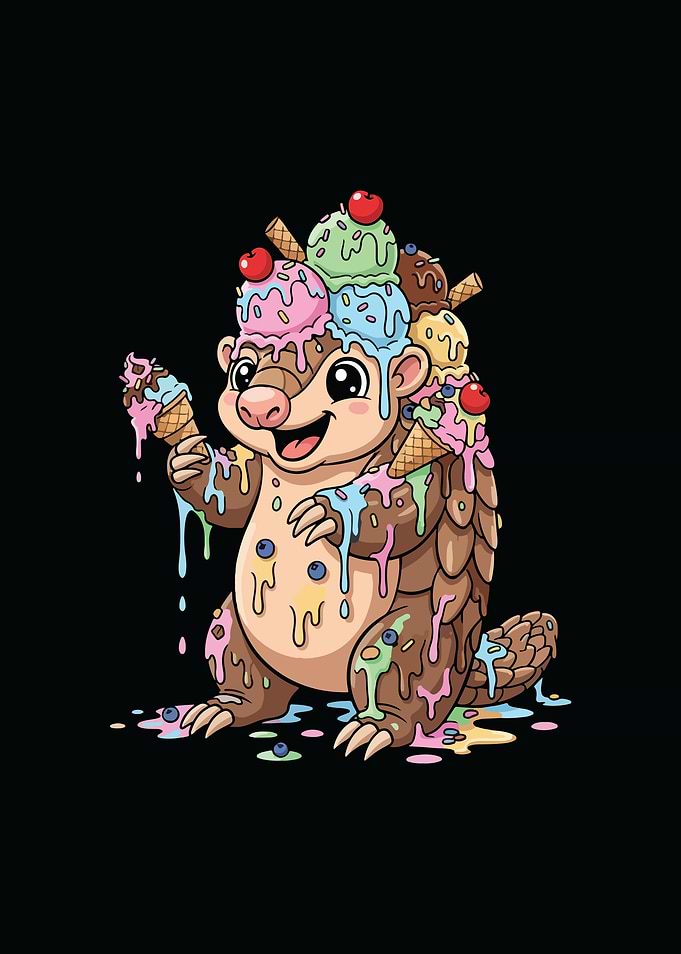 Cartoon Pangolin with Ice Cream