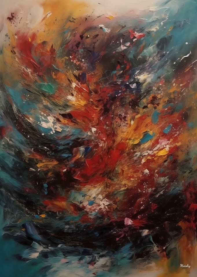 Explosive Abstract Motion – Cosmic Fire Burst in Red and Teal
