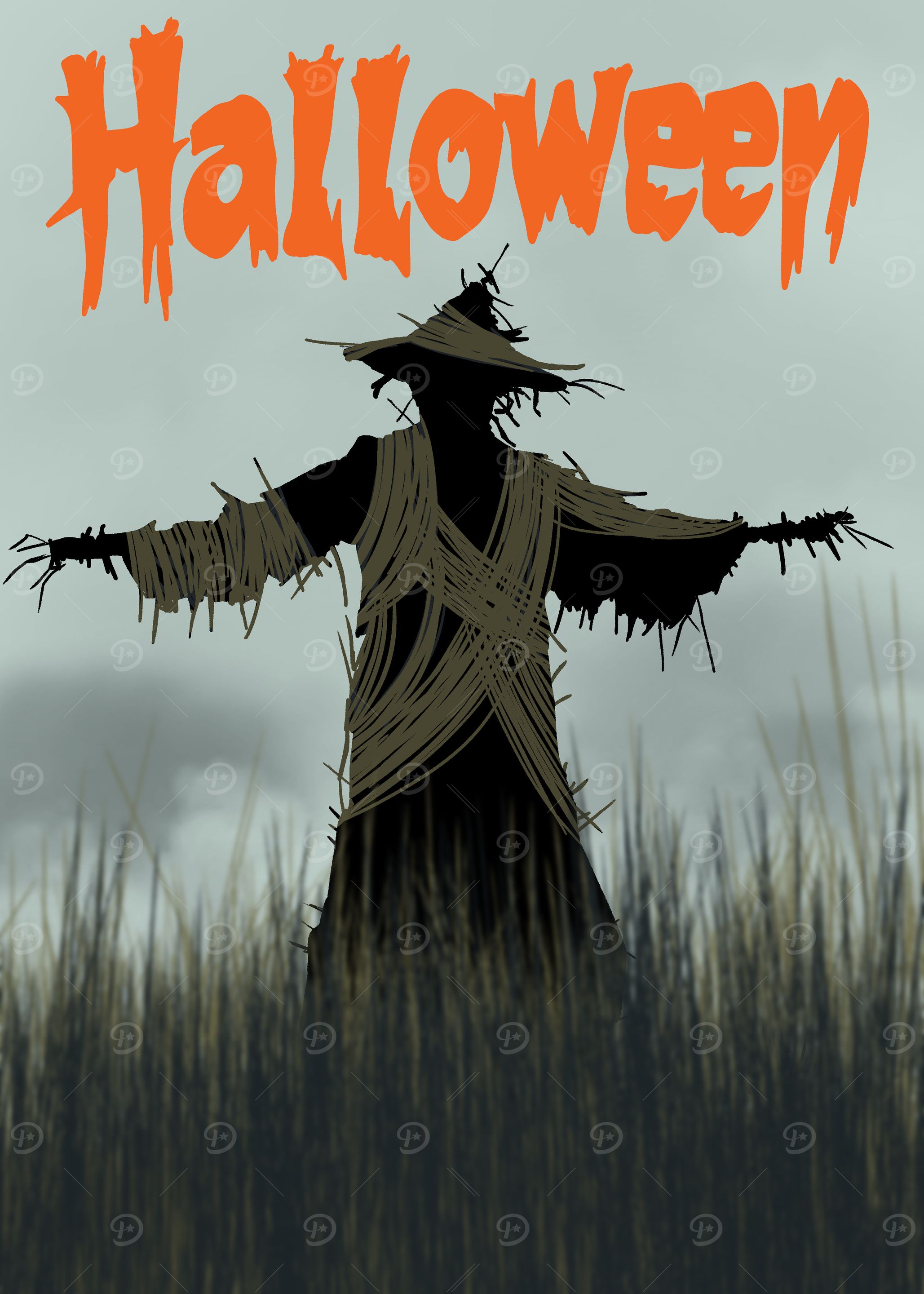 Halloween Scarecrow Silhouette in Field