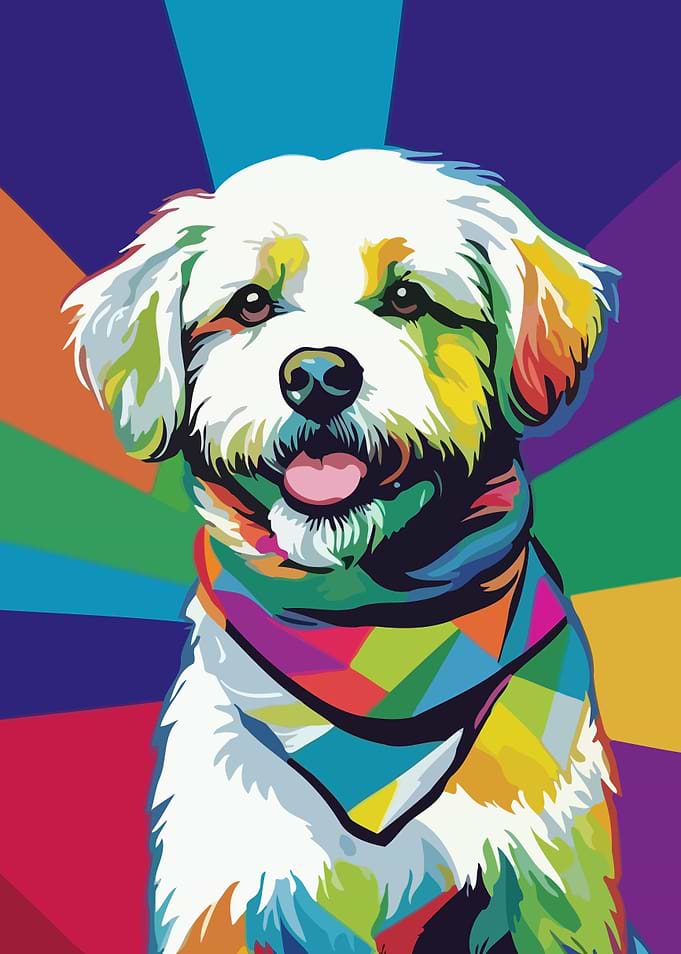 Colorful Bichon Frisé Dog Portrait Pop Art Style