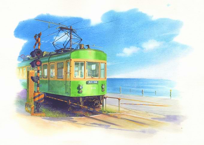 Green Train by the Sea