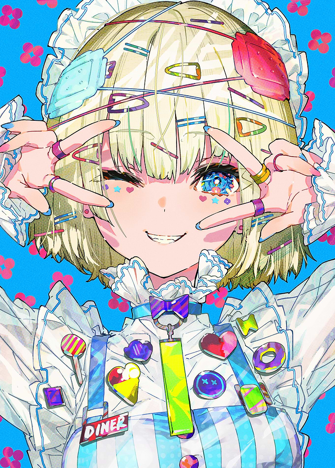 Colorful Diner Girl with Peace Sign