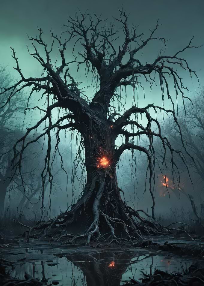 Eldritch Heart Tree — Dark Swamp Fantasy Illustration
