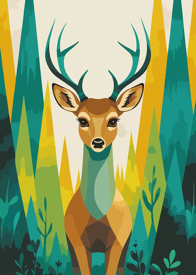 Stylized Deer Portrait in Forest