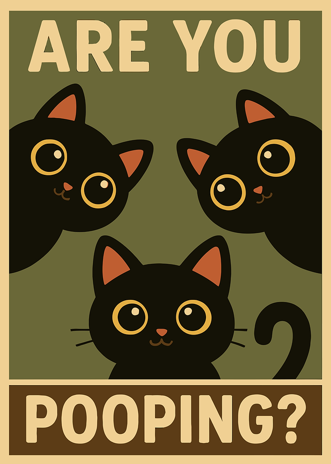 Are You Pooping? Funny Cat Bathroom Wall Art | Retro Pastel Vintage Black Cat Poster for Cat Lovers
