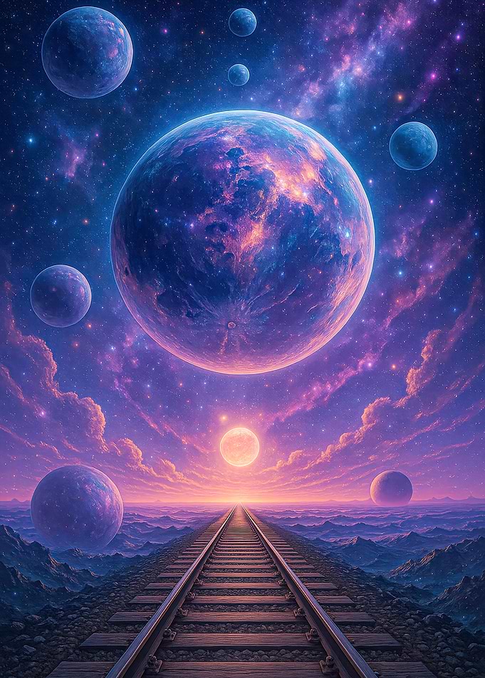 Fantasy Surreal Space Railroad Landscape