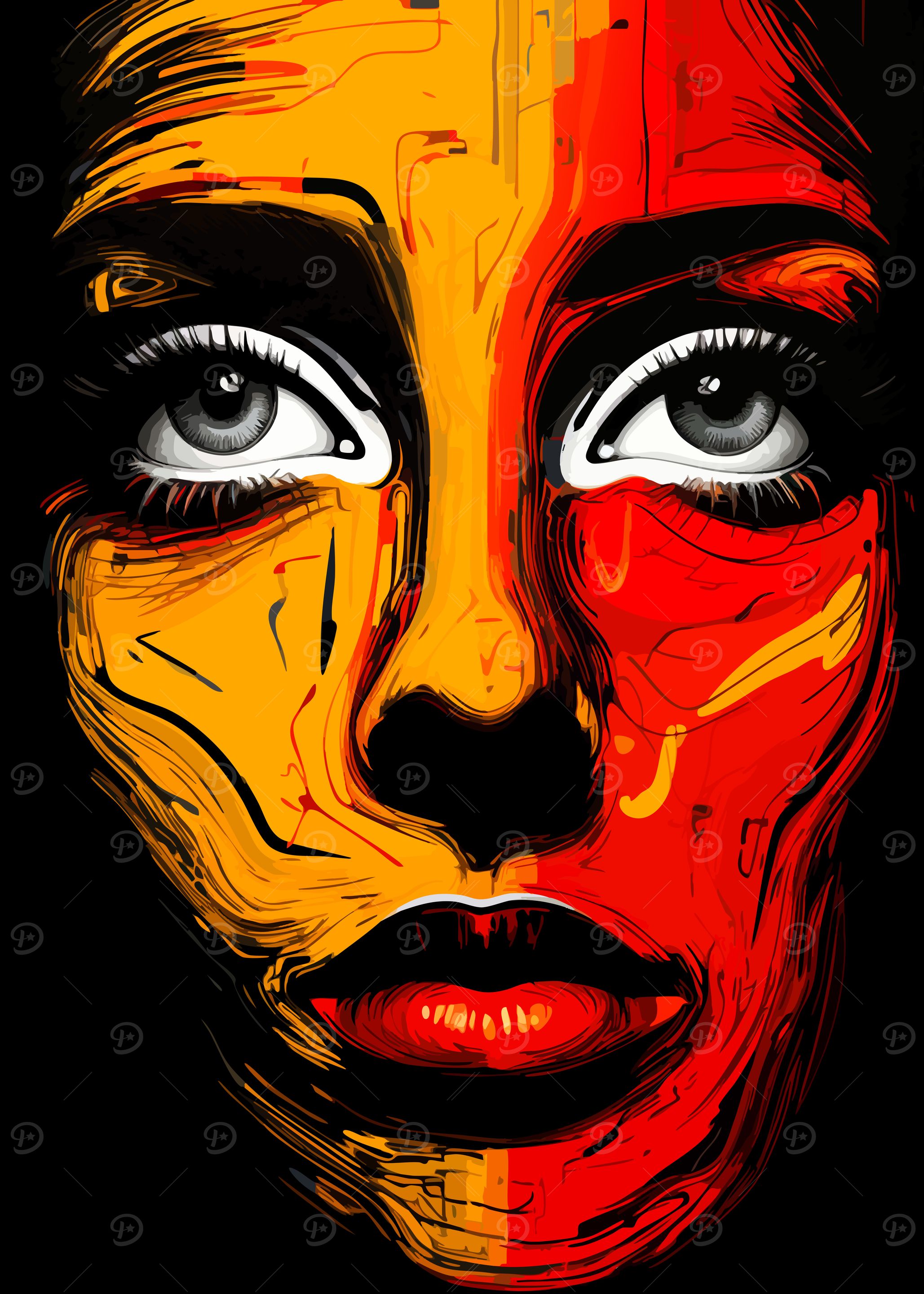 Abstract Portrait: Red and Yellow Face