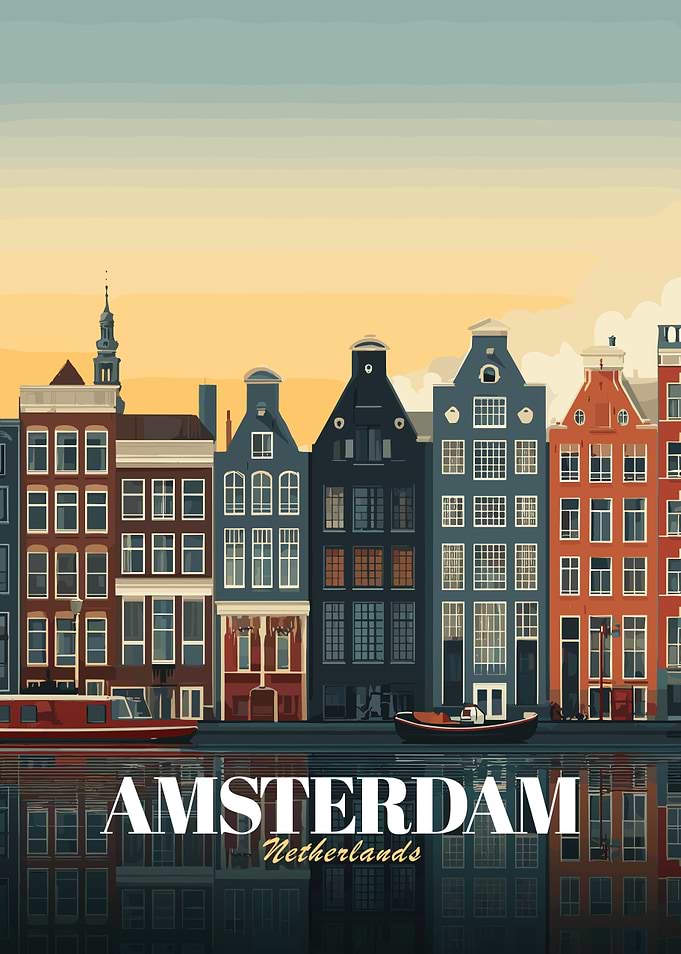 Amsterdam Netherlands Cityscape Illustration