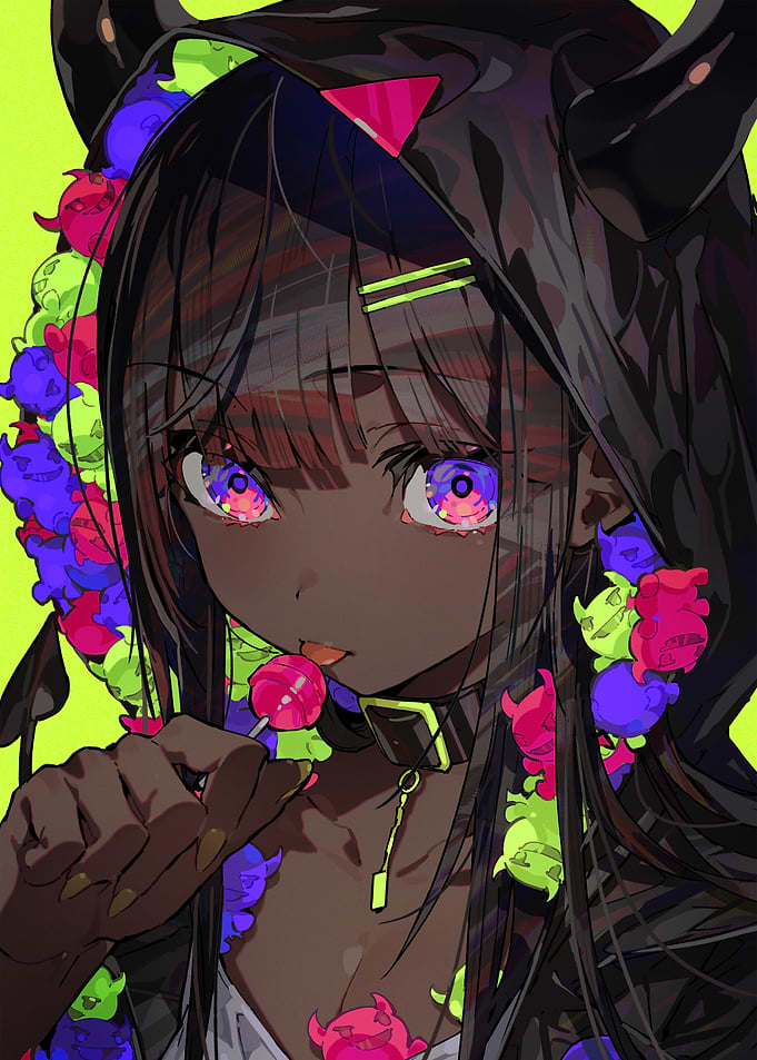 Anime Girl with Lollipop and Horns