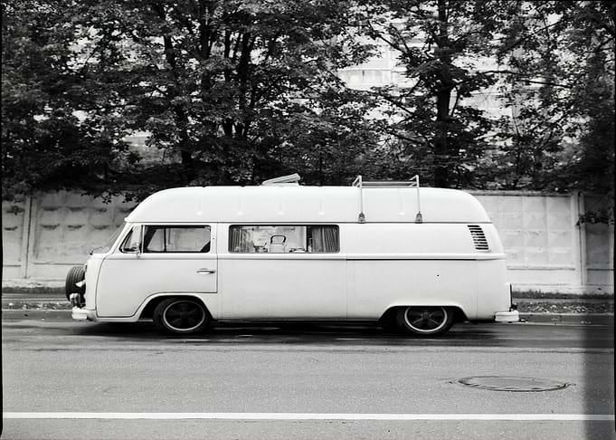 Vintage Camper Van Black and White