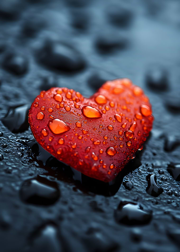 Red Heart with Water Droplets