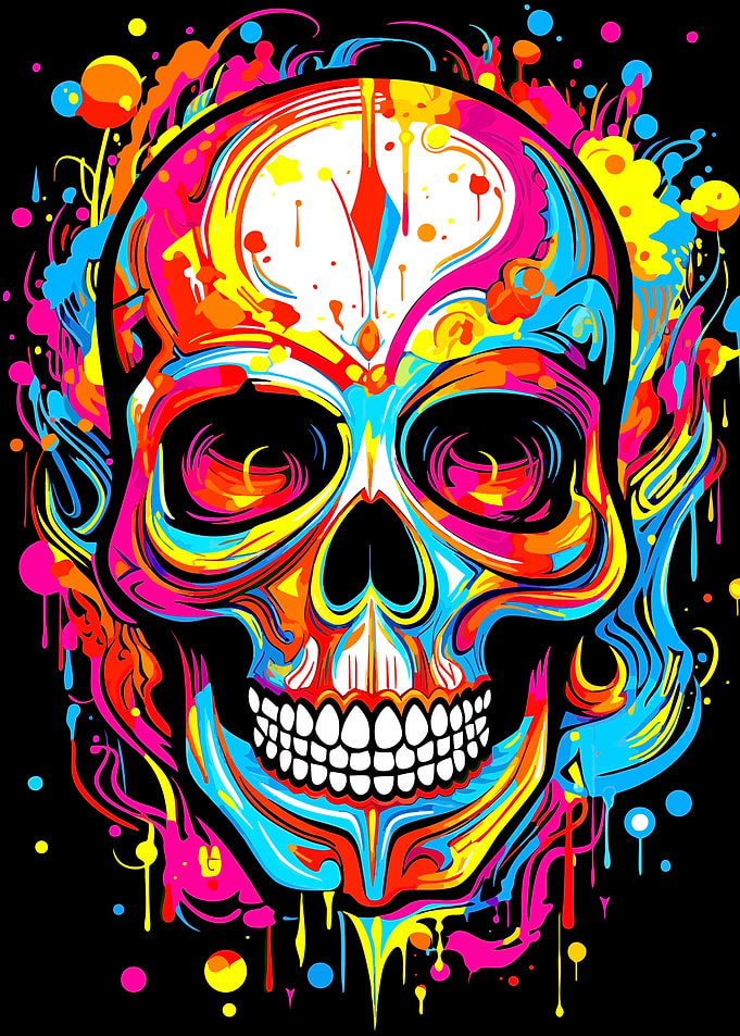 Colorful Skull Art on Black Background