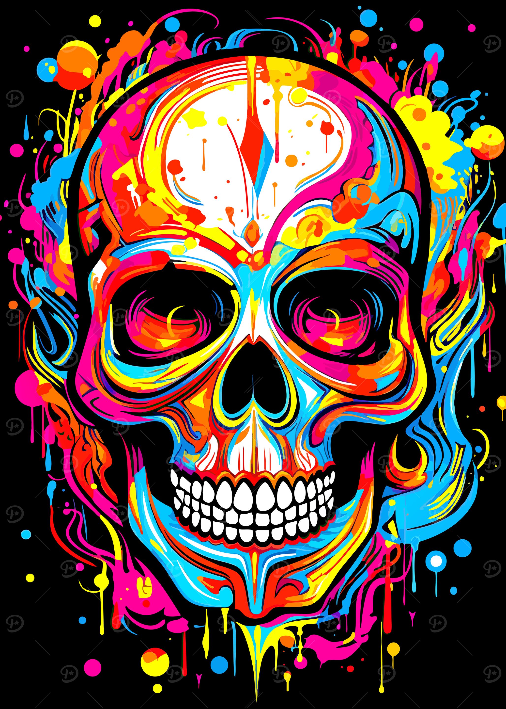Colorful Skull with Splatter Paint Design