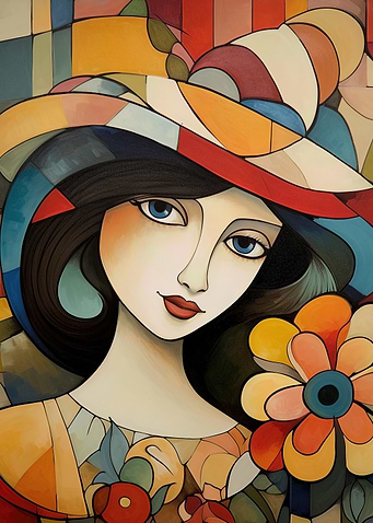 Abstract Woman with Hat and Flower