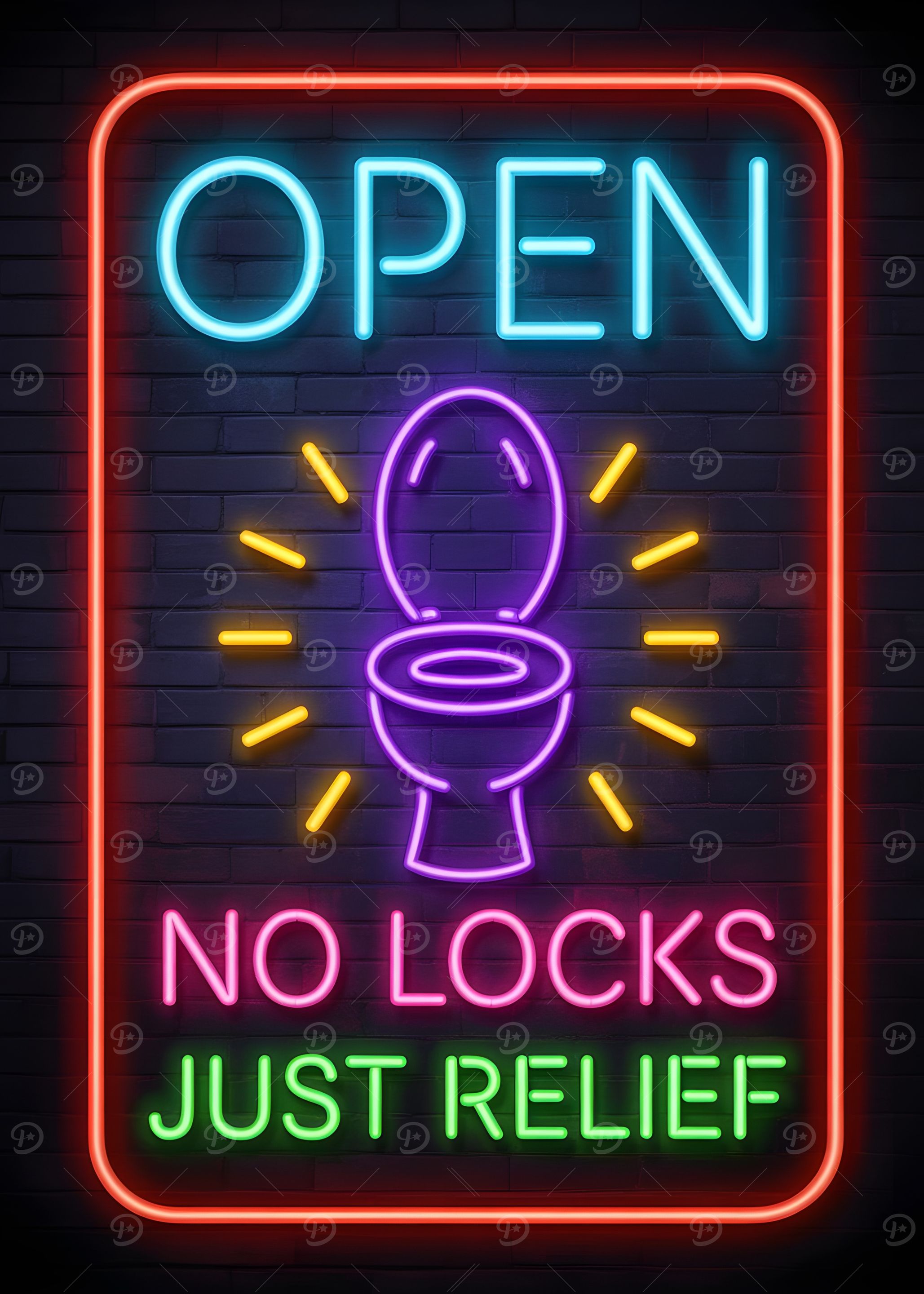 Neon Toilet Sign: Open, No Locks