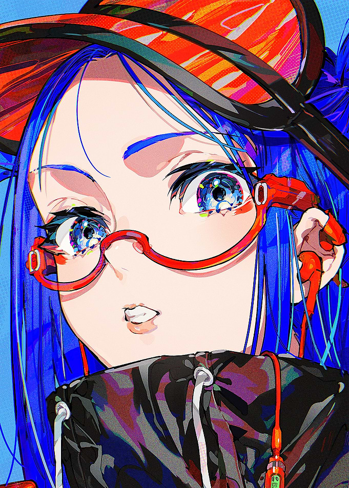 Anime Girl with Blue Hair and Glasses