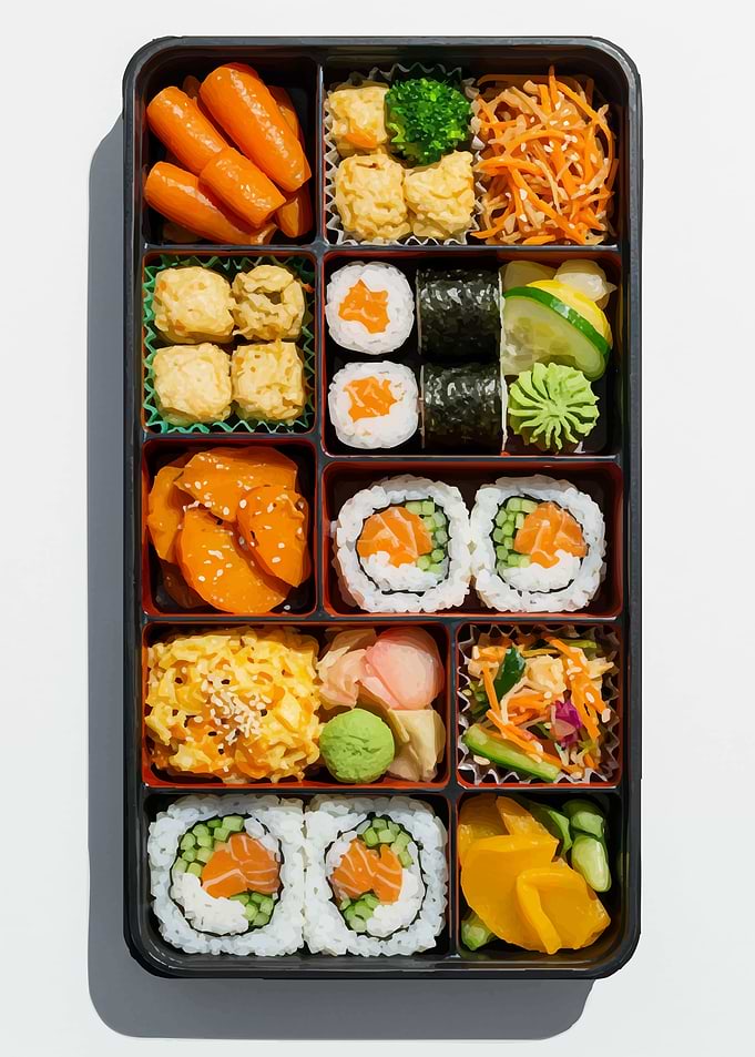 Japanese Bento Box with Sushi and Sides