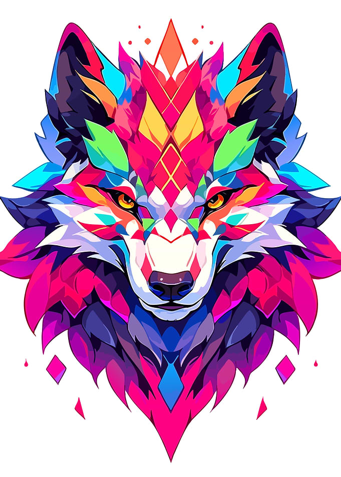 Colorful Geometric Wolf Head Illustration