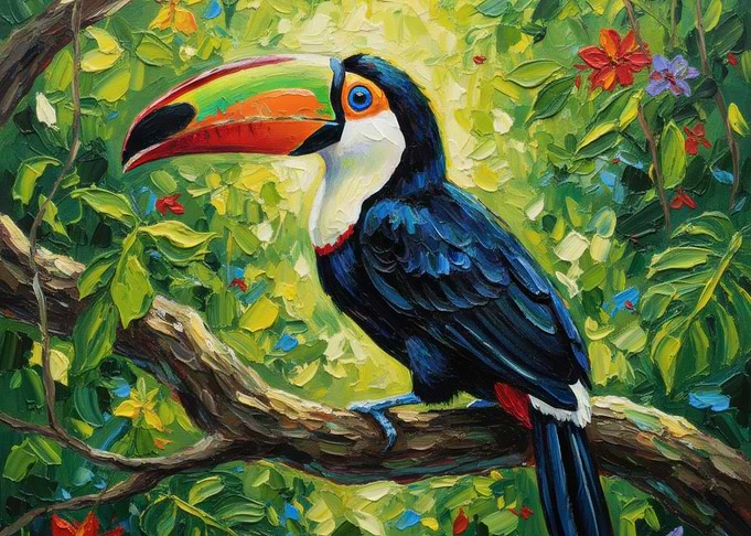 Colorful Toucan Painting on Branch