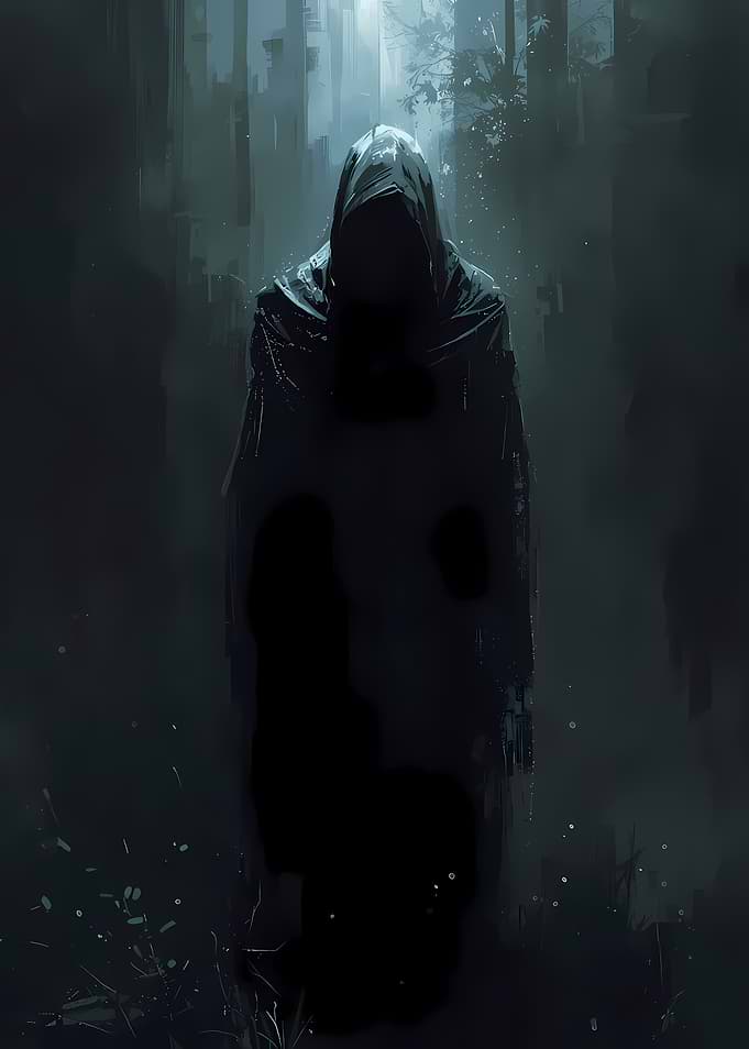 Mysterious Figure in Dark Forest