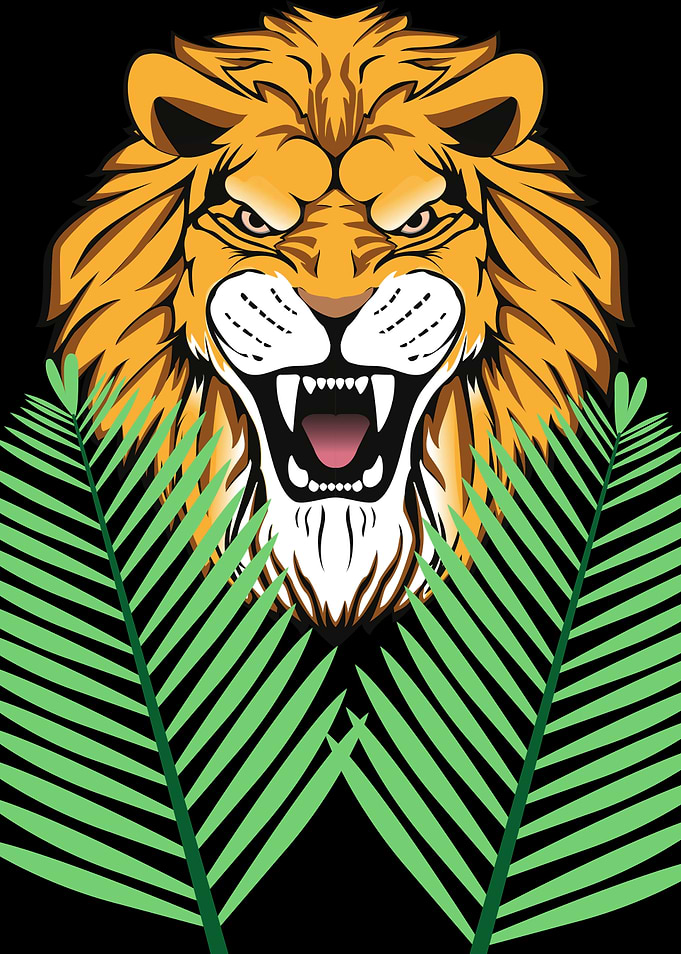 Roaring Lion with Palm Leaves