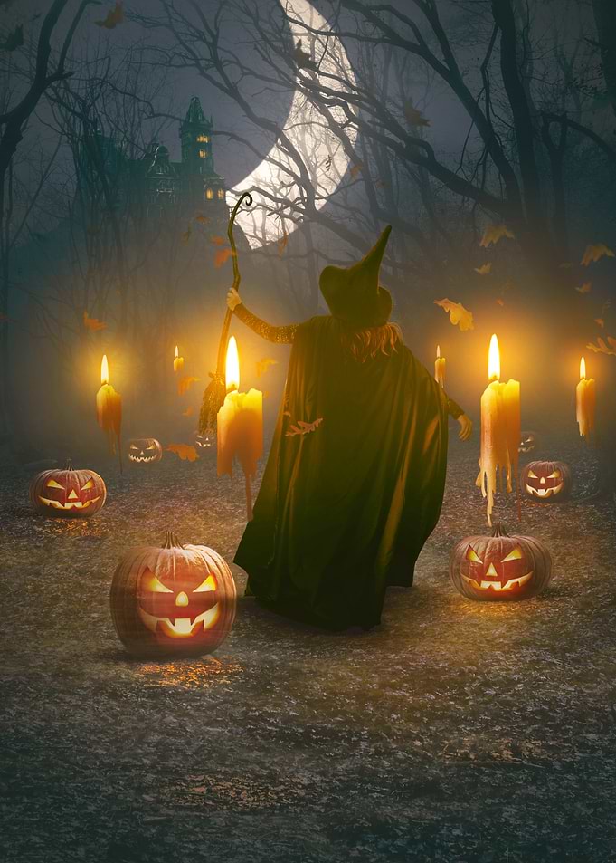Beneath the Crooked Moon – Gothic Halloween Witch Artwork, Dark Fantasy Wall Art