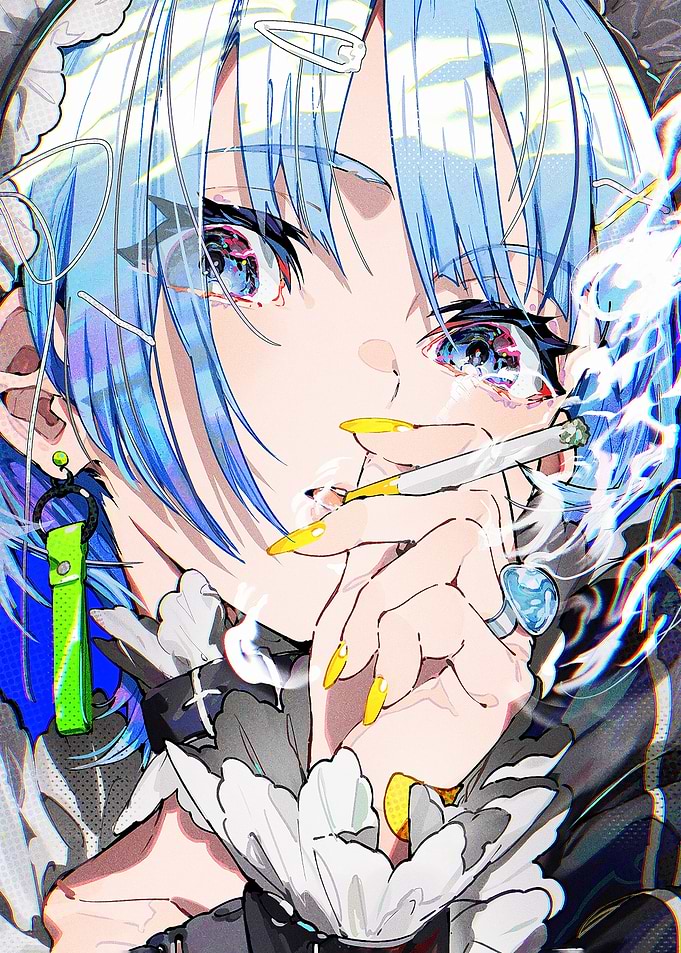 Anime Girl Smoking Cigarette Digital Art
