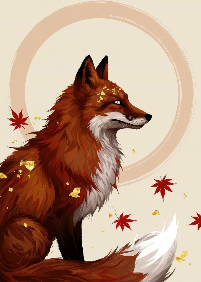 Fox with Maple Leaves Digital Art