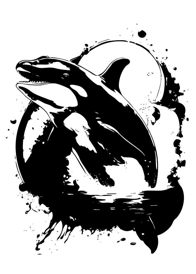 Orca Whale Black and White Illustration
