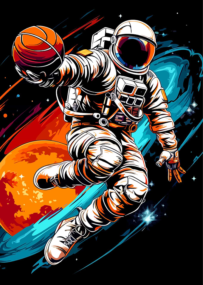 Astronaut Dunking Basketball in Space