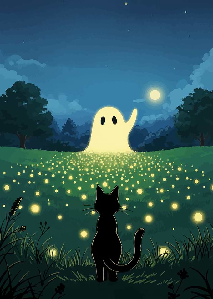 Cat and Ghost in a Field