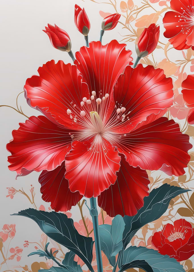 Vibrant Red Hibiscus Flower Illustration