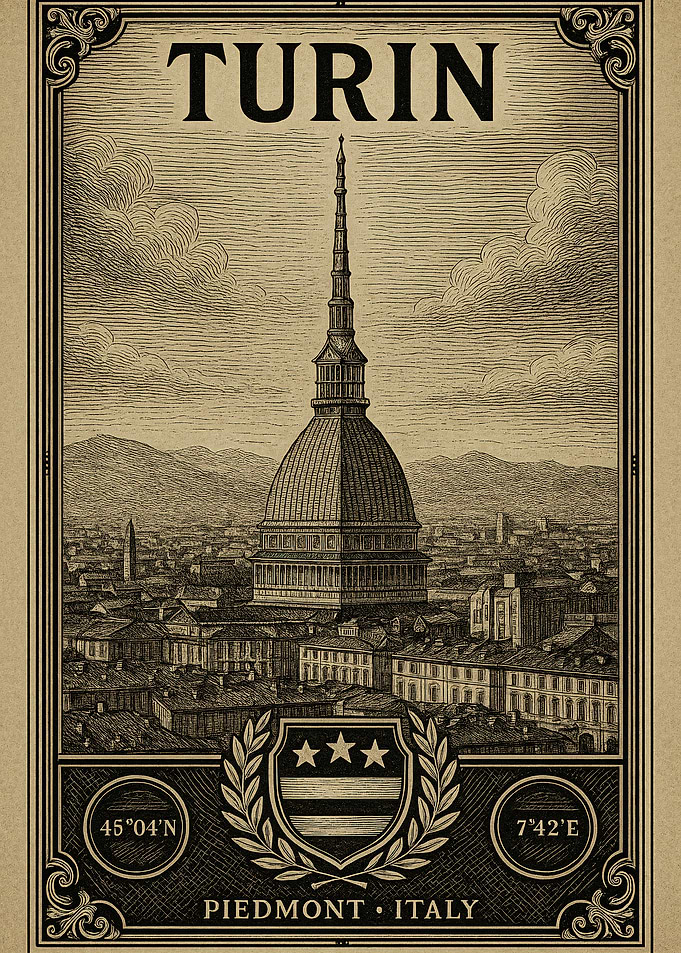 Turin, Italy Vintage Travel Poster