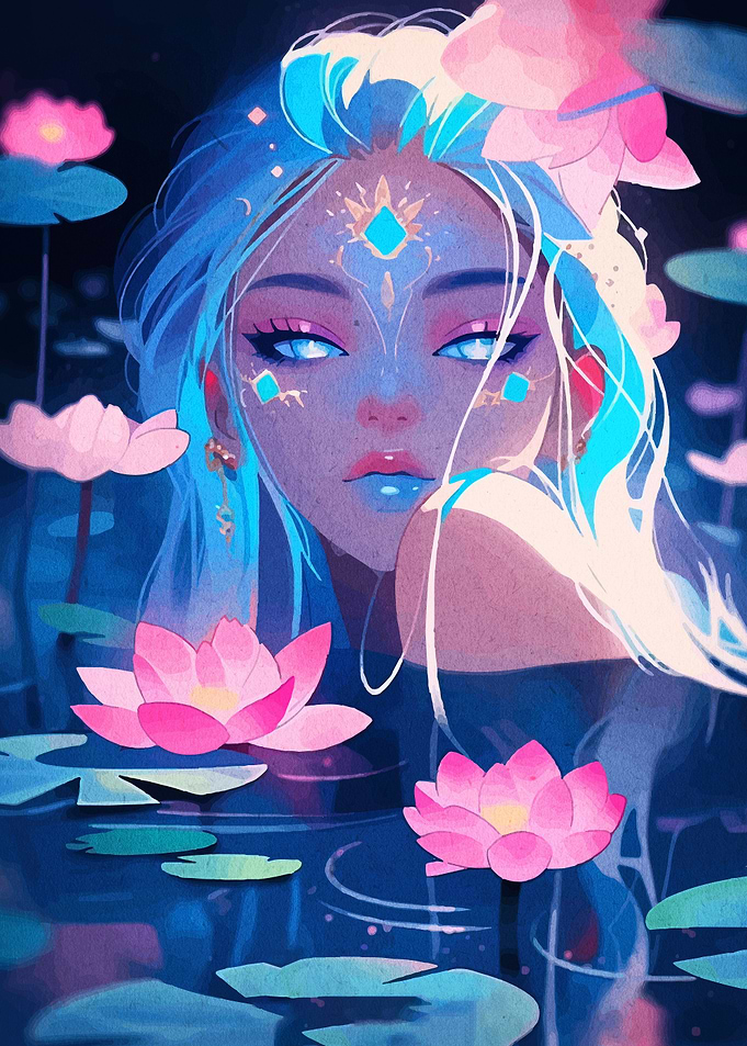 Water Nymph with Lotus Flowers