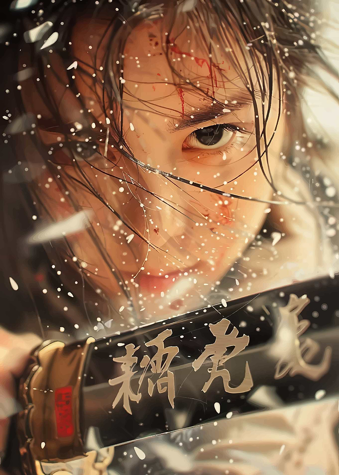 Samurai Warrior with Katana in Snow