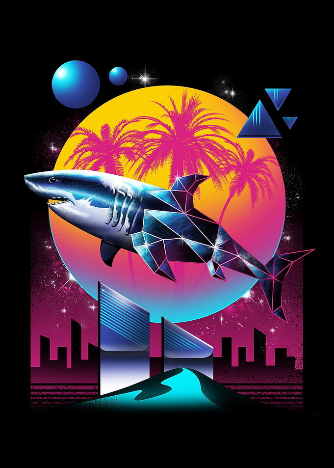 Synthwave Shark with Cityscape