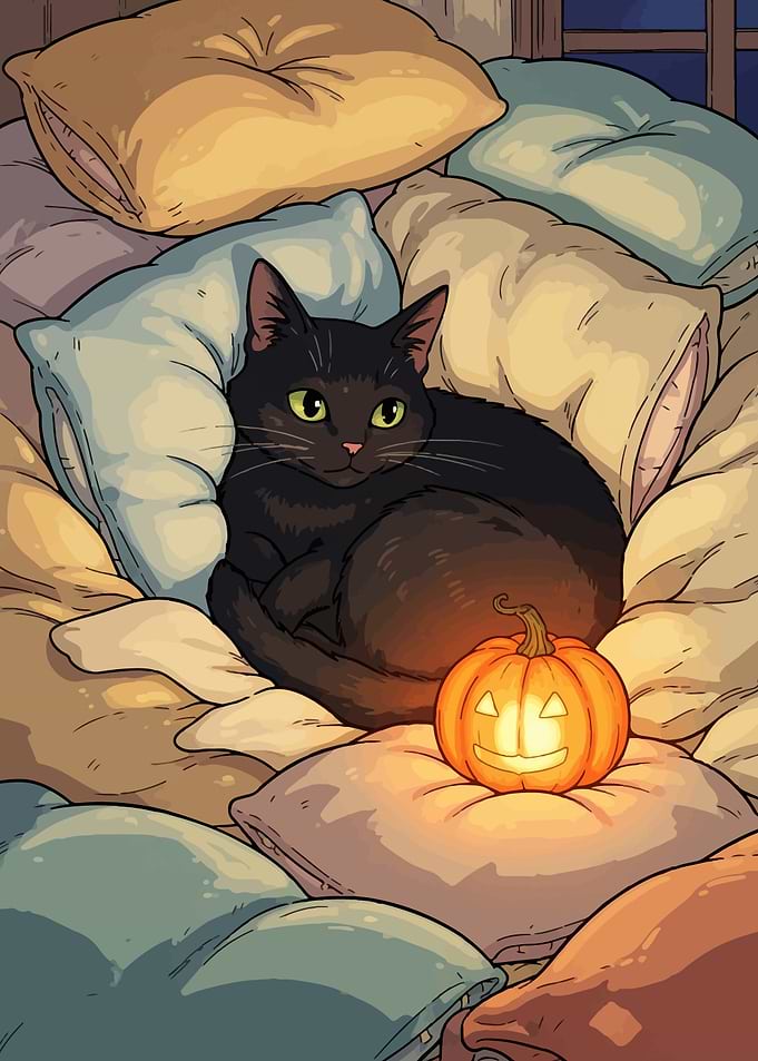 Black Cat and Pumpkin on Pillows